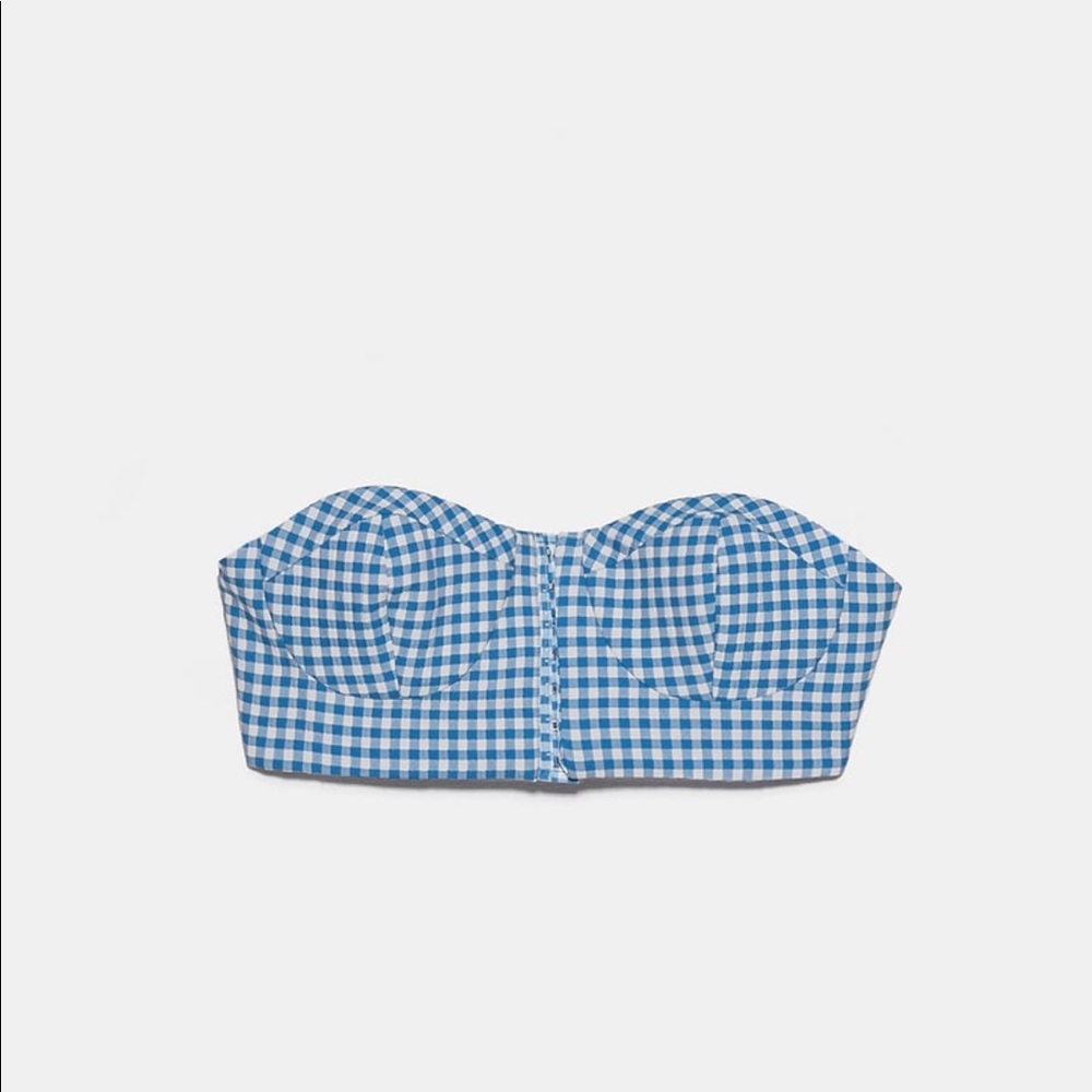 Zara gingham blue crop top small NWT - Picture 3 of 4